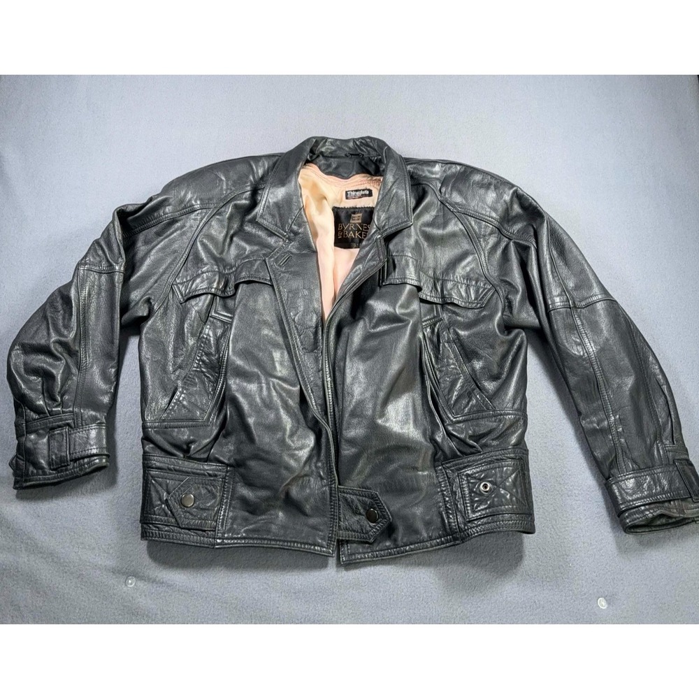 Vintage 90's Byrnes & Baker Black Leather Jacket Women's Size S SEE PICS